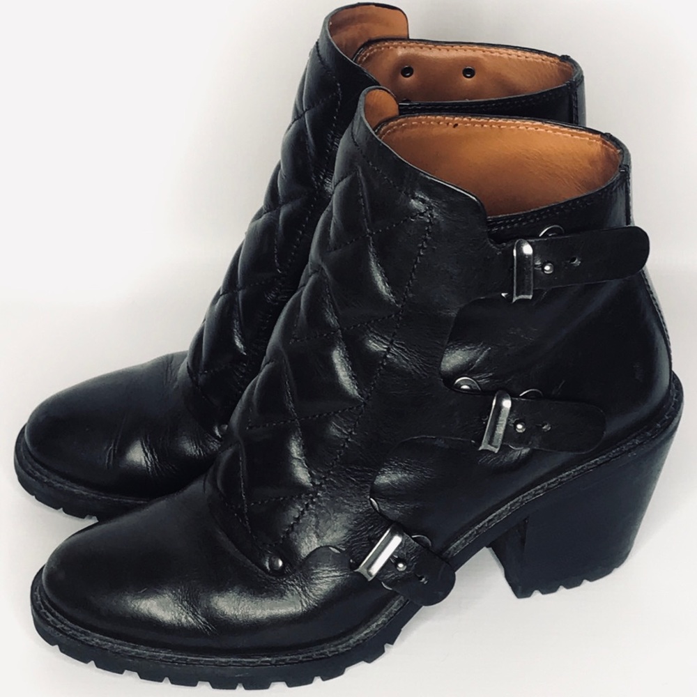 MARC JACOBS black quilted leather biker moto boots